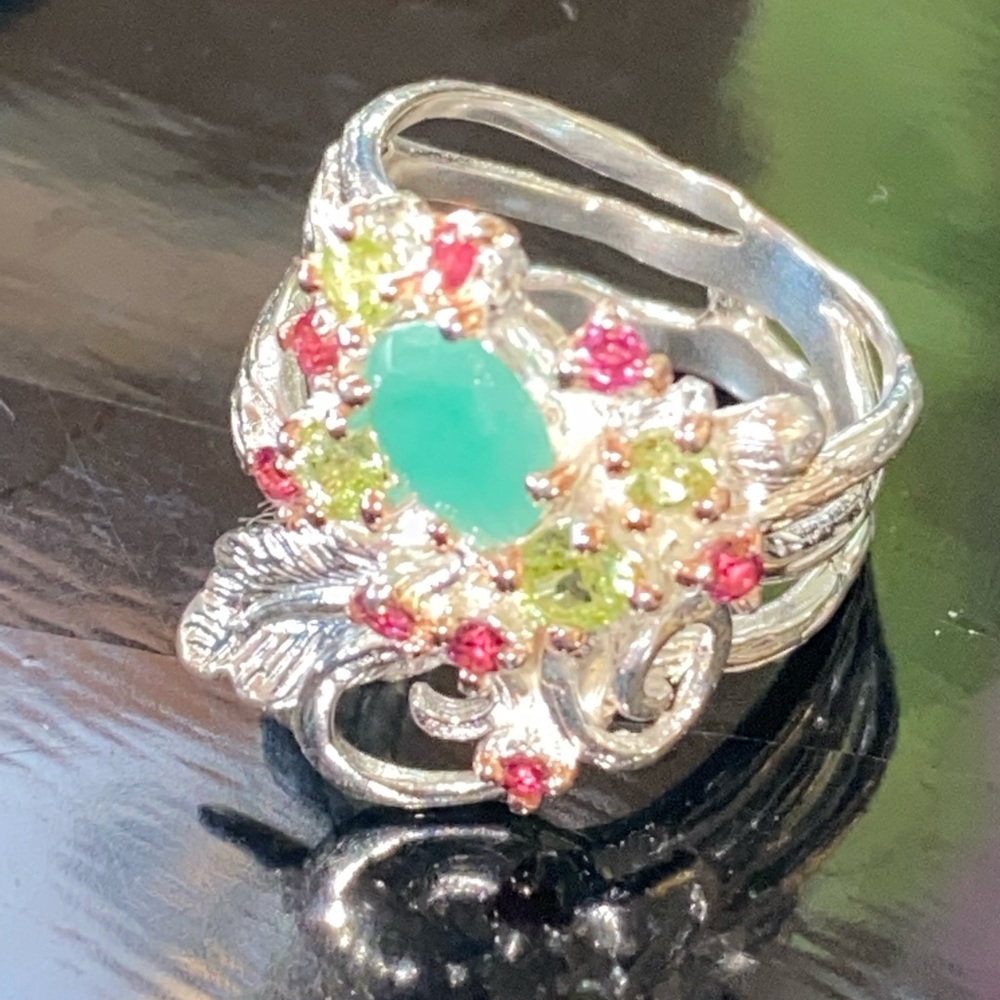 Charming Genuine Emerald Ring With Gemstones - image 8